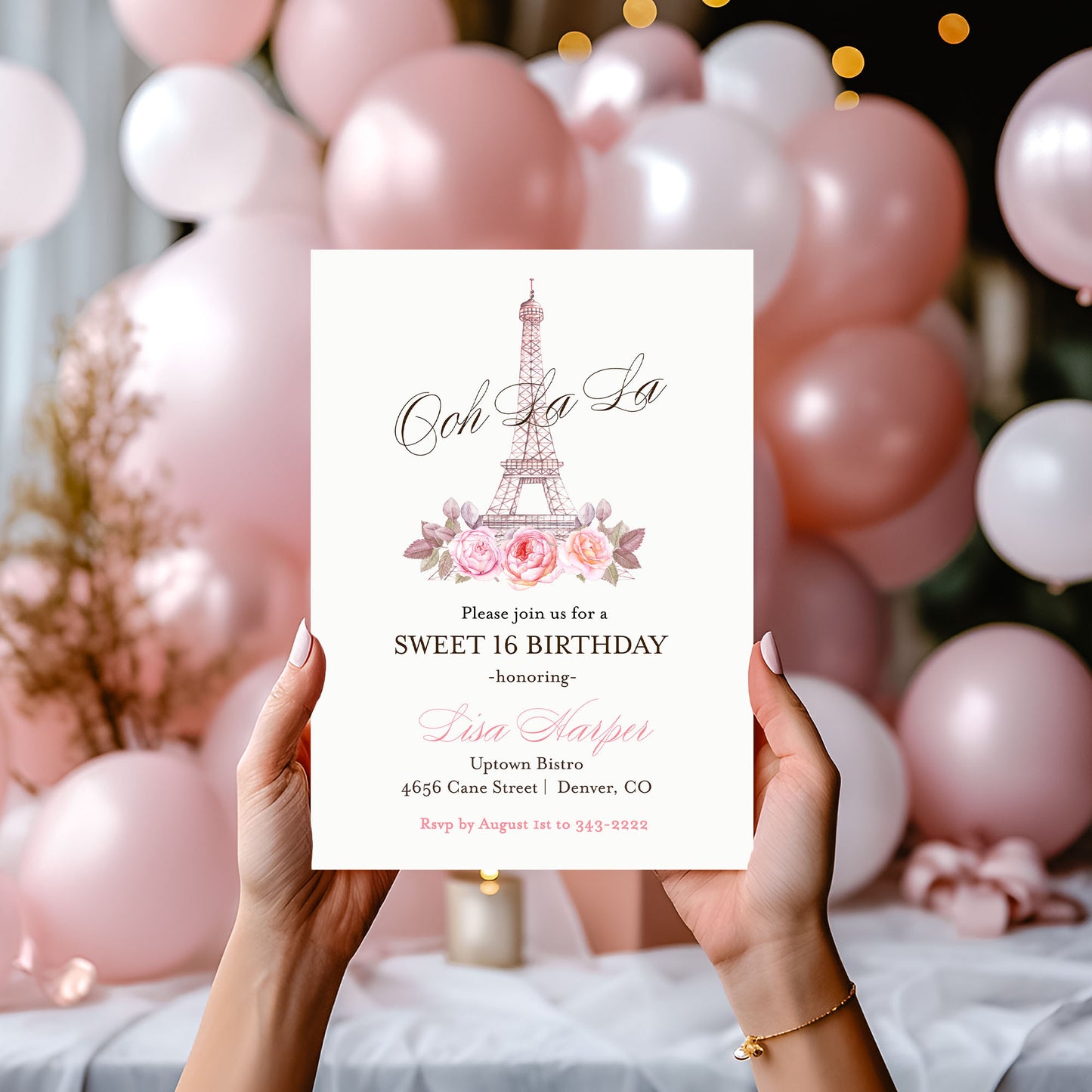 Paris Ooh La La Eiffel Tower Sweet Sixteen Birthday Invitation Printed