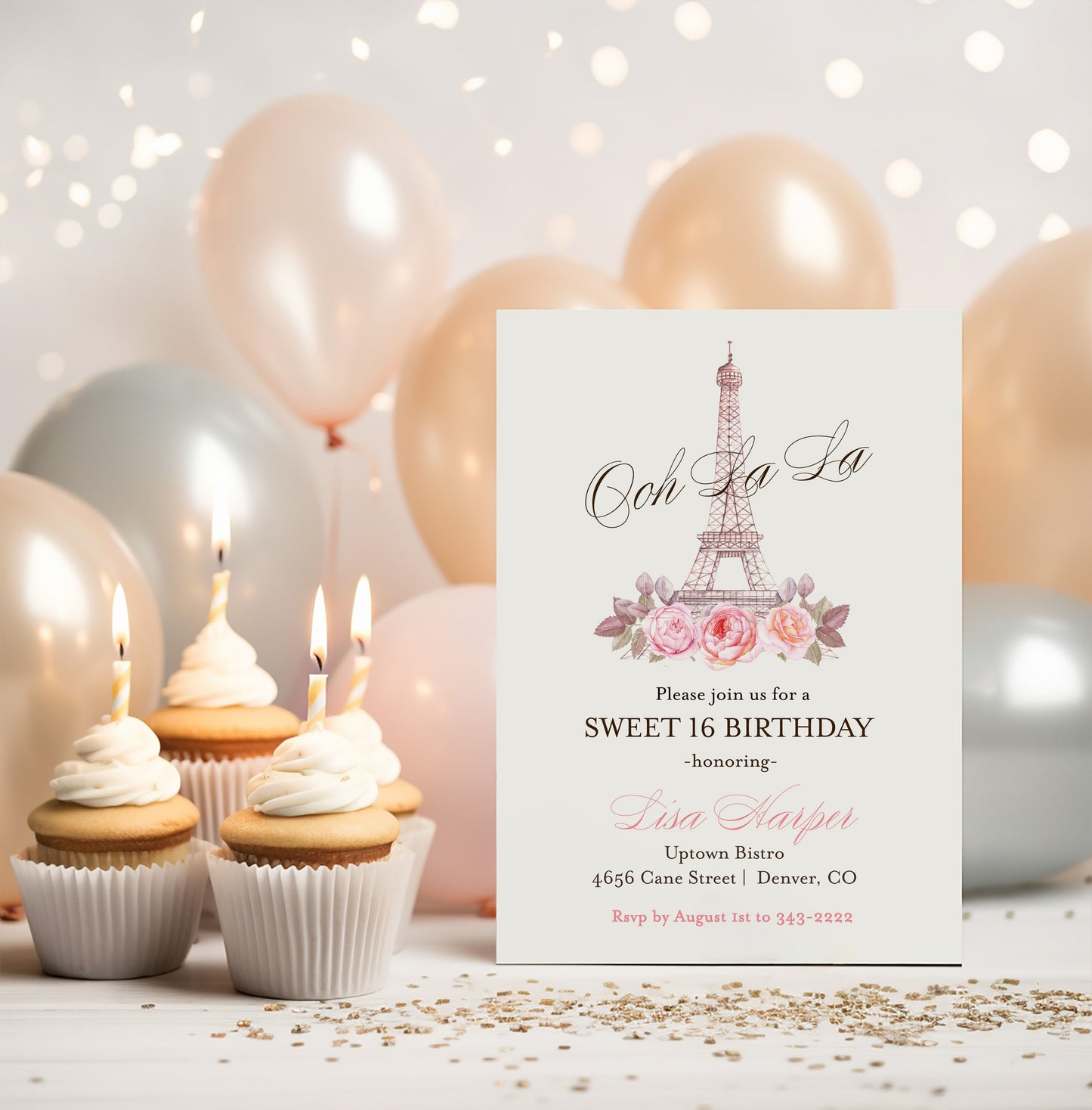 Paris Ooh La La Eiffel Tower Sweet Sixteen Birthday Invitation Printed