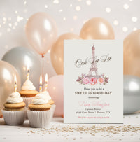 Paris Ooh La La Eiffel Tower Sweet Sixteen Birthday Invitation Printed