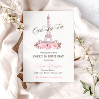 Paris Ooh La La Eiffel Tower Sweet Sixteen Birthday Invitation Printed