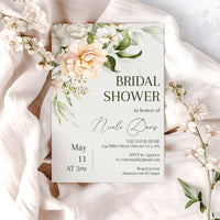 Peach Floral Forest Green Bridal Shower Invitation