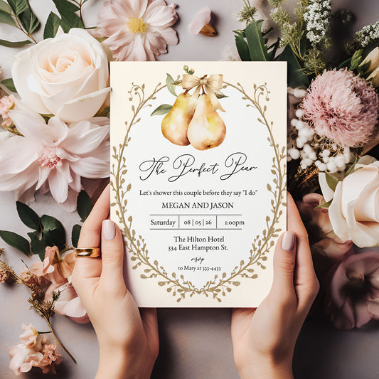 Perfect Pear Fruit & Floral Couples Bridal Shower Invitation