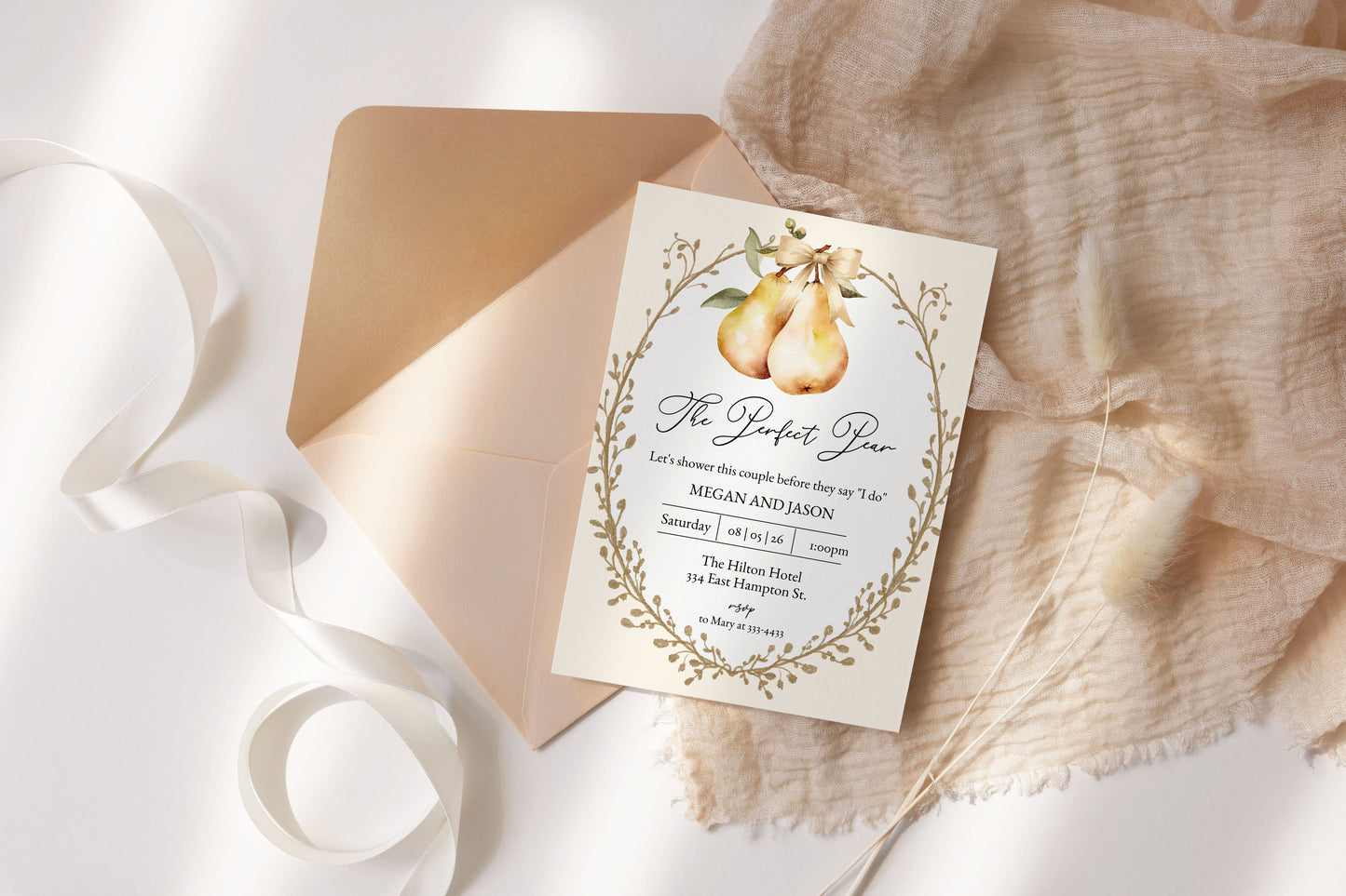Perfect Pear Fruit & Floral Couples Bridal Shower Invitation