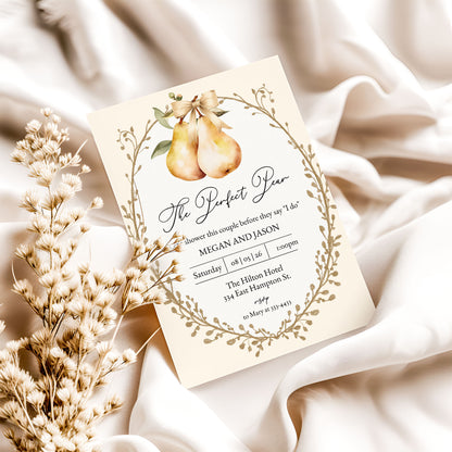 Perfect Pear Fruit & Floral Couples Bridal Shower Invitation