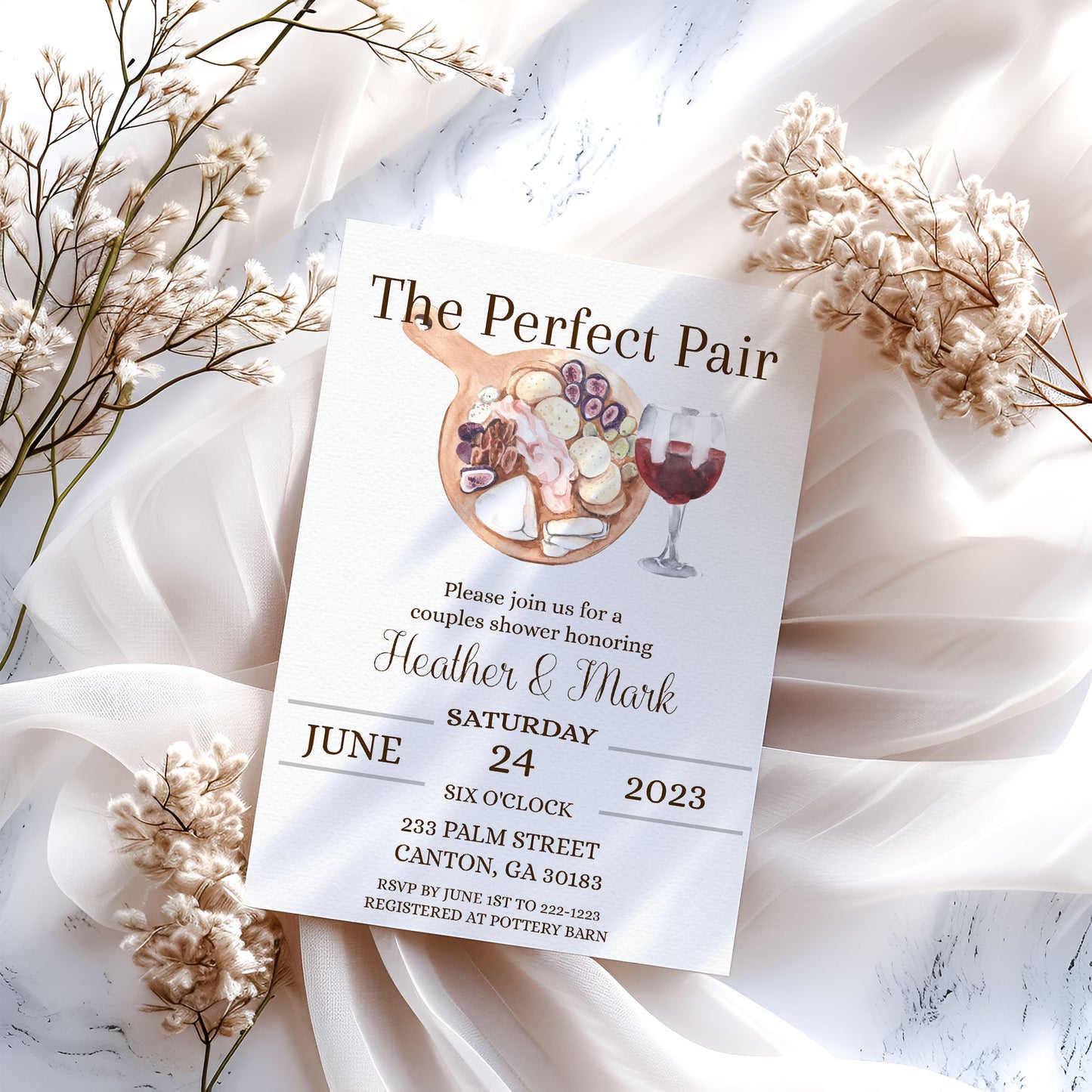 The Perfect Pair Wine & Charcuterie Couples Bridal Shower Invitation