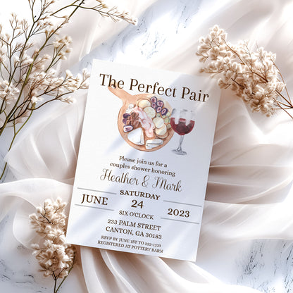 The Perfect Pair Wine & Charcuterie Couples Bridal Shower Invitation
