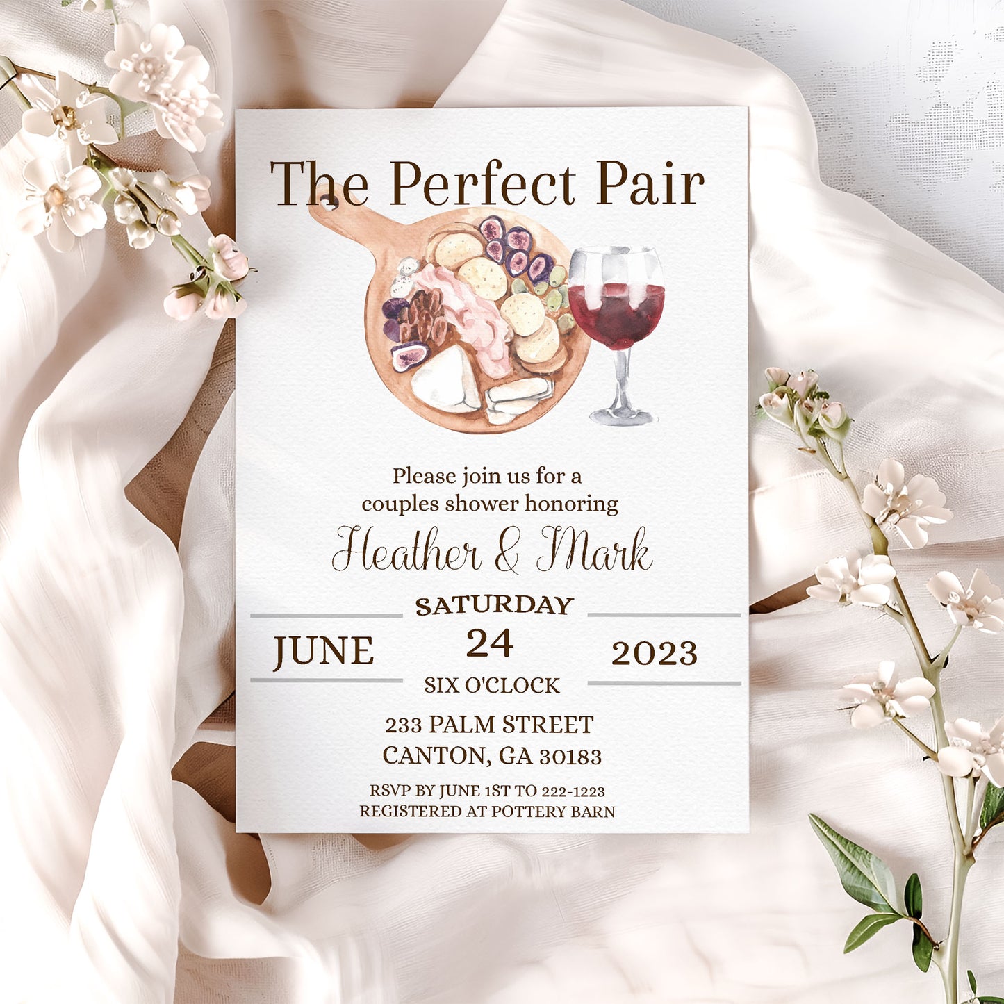 The Perfect Pair Wine & Charcuterie Couples Bridal Shower Invitation