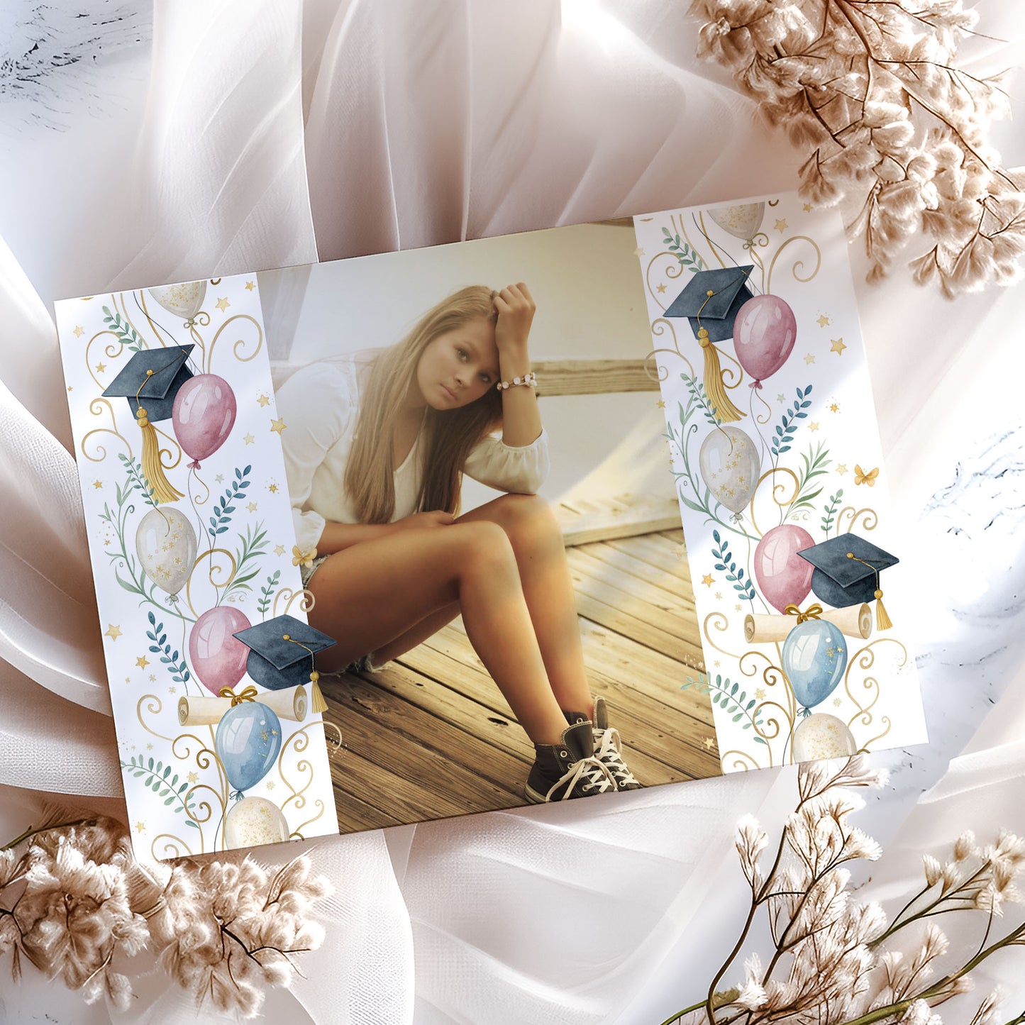 Floral Fun Graduation Announcement with Photo Invitation Template Editable Invitation Corjl Digital Download