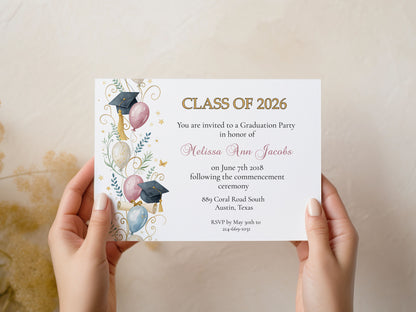 Floral Fun Graduation Announcement with Photo Invitation Template Editable Invitation Corjl Digital Download