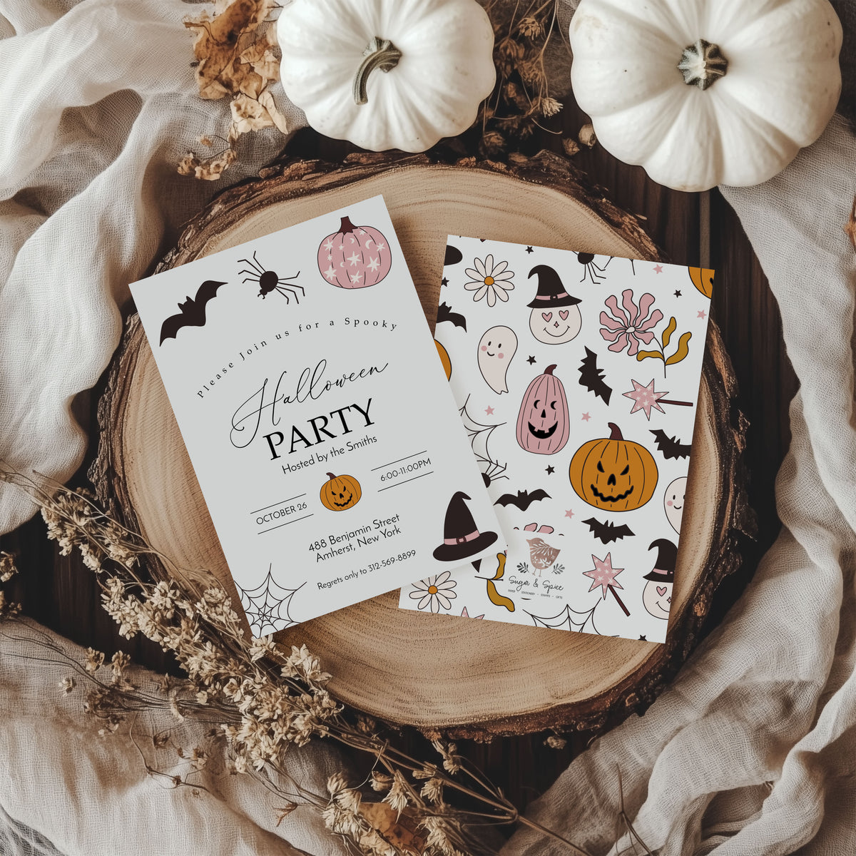 Cute Halloween Doodles Costume Party Invitation Template