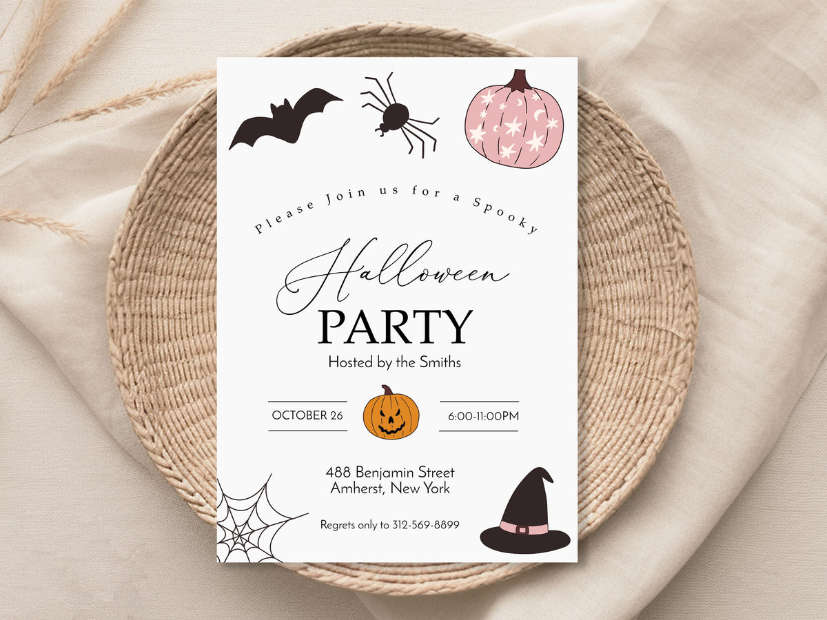 Cute Halloween Doodles Costume Party Invitation Template