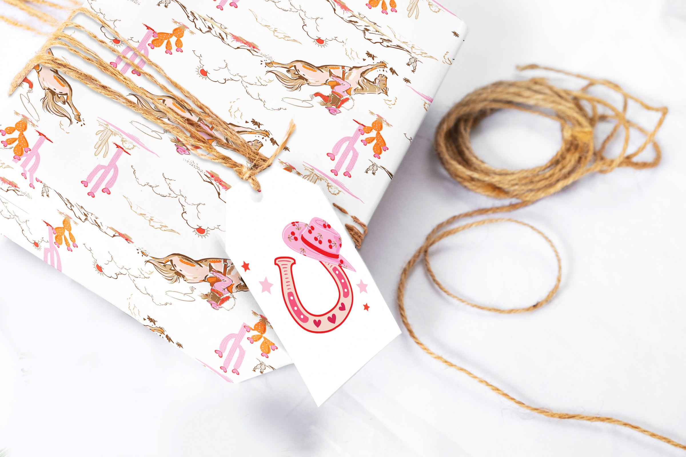 Valentine Pink Cowgirl Wrapping Paper Sheets