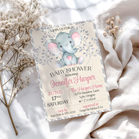 Pink Elephant Baby Shower Invitation