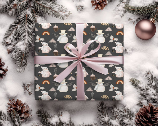 Pink Snowman and Lattes Christmas Wrapping Paper