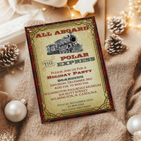 Polar Express Vintage Train Christmas Invitation