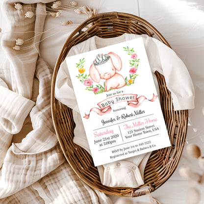Princess Pig Floral Pink Baby Shower Invitation