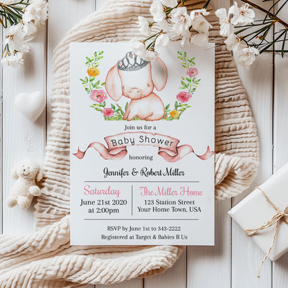 Princess Pig Floral Pink Baby Shower Invitation