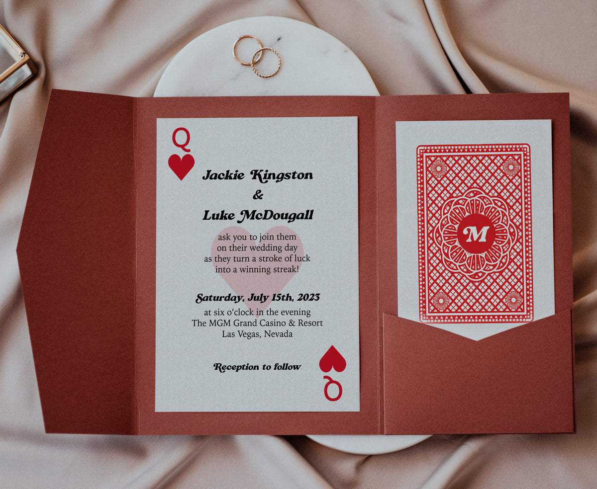 Queen of Hearts Las Vegas Playing Cards Wedding Invitation