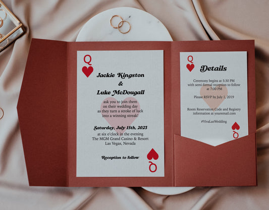 Queen of Hearts Las Vegas Playing Cards Wedding Invitation