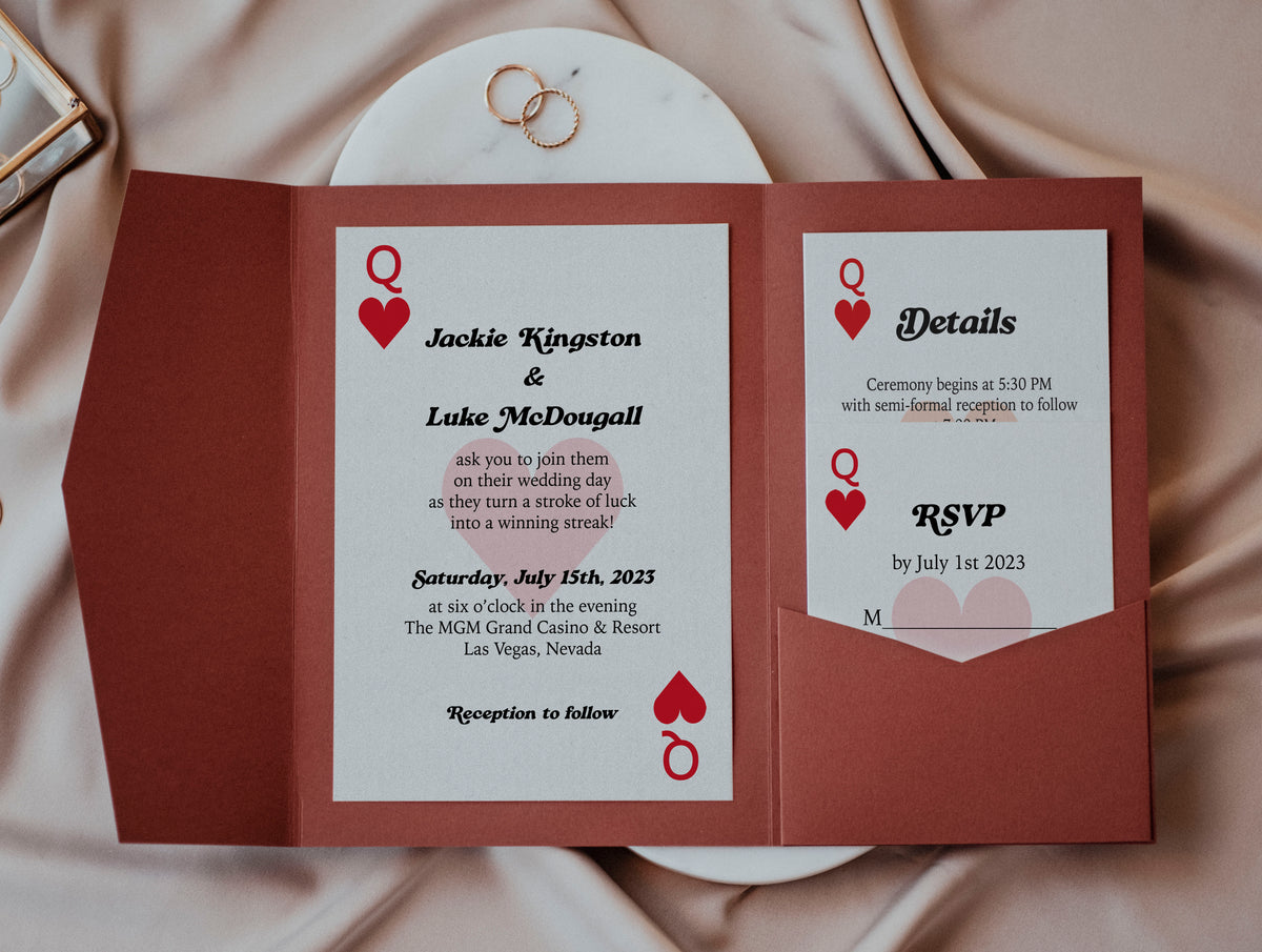Queen of Hearts Las Vegas Playing Cards Wedding Invitation