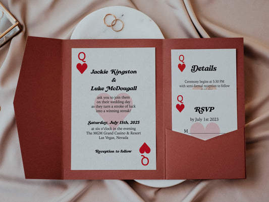 Queen of Hearts Las Vegas Playing Cards Wedding Invitation