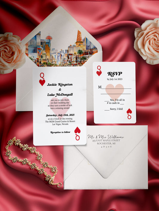 Queen of Hearts Las Vegas Playing Cards Wedding Invitation