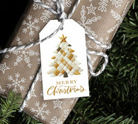 Quilted Gold Christmas Tree Gift Tag