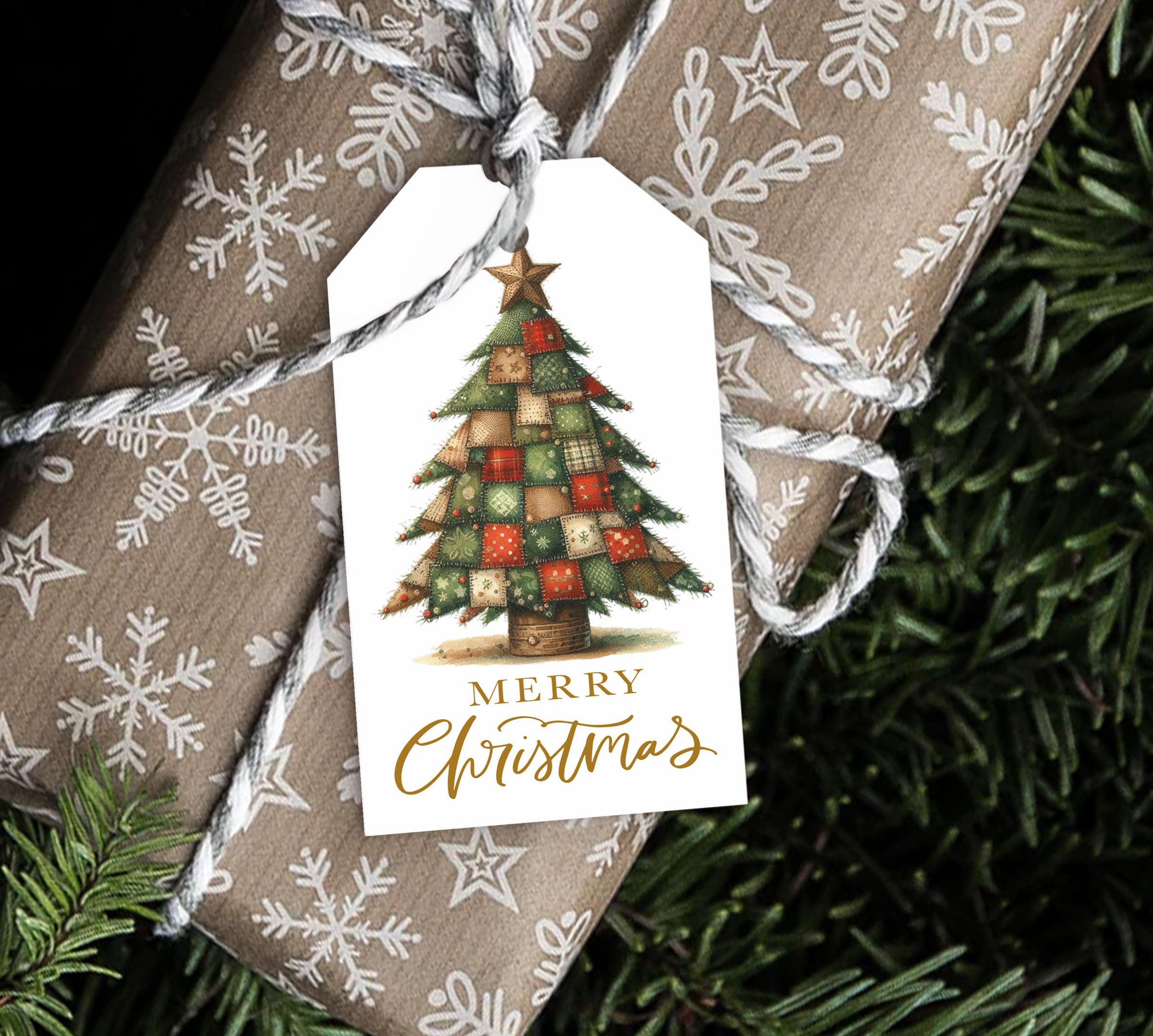 Quilted Rustic Christmas Tree Gift Tag