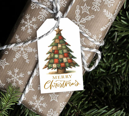 Quilted Rustic Christmas Tree Gift Tag