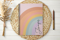 Personalized Pastel Rainbow Spiral Notebook — Custom Name Ruled Journal