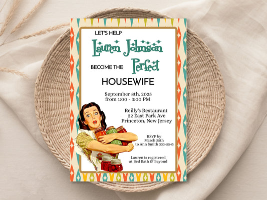 Retro 1950 Housewife Bridal Shower Invitation Template Editable Invitation Corjl Digital Download