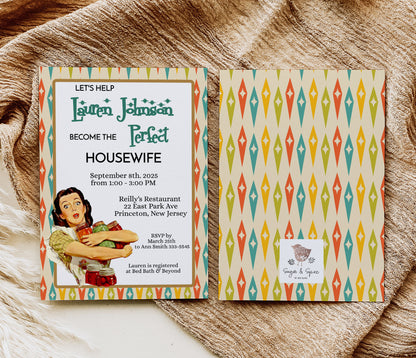 Retro 1950 Housewife Bridal Shower Invitation Template Editable Invitation Corjl Digital Download