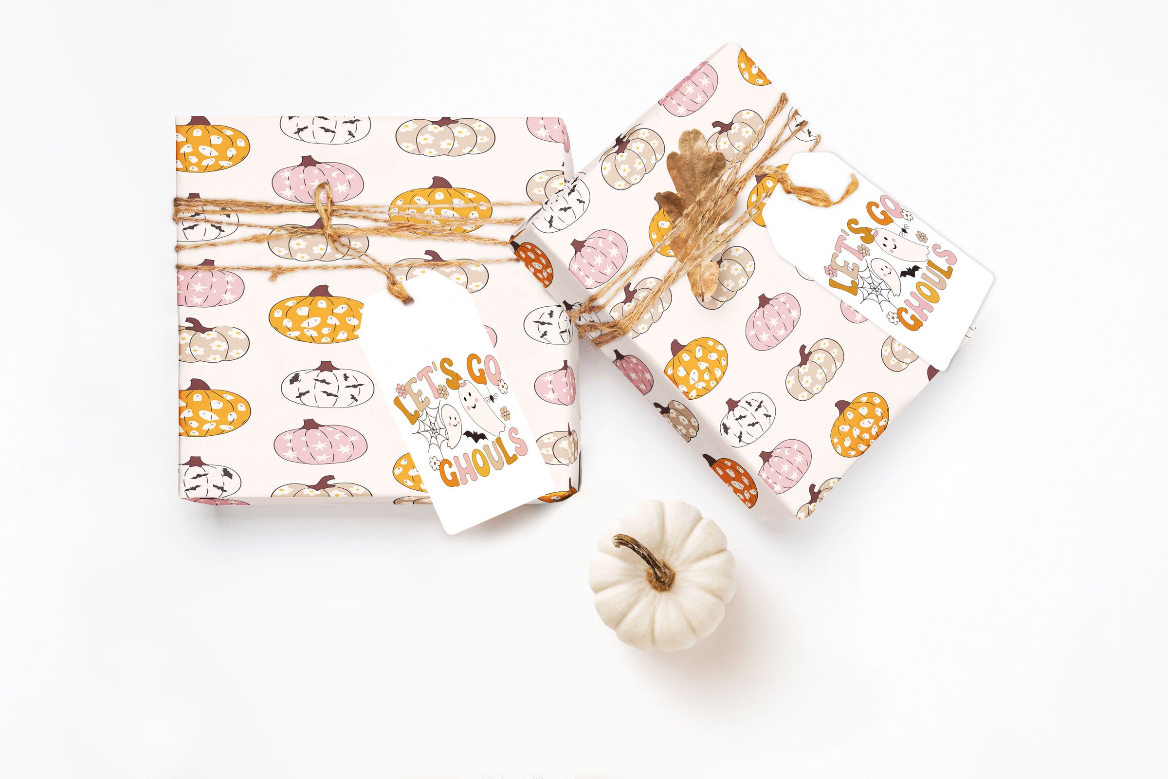 Halloween Pink and Orange Retro Pumpkins Wrapping Paper