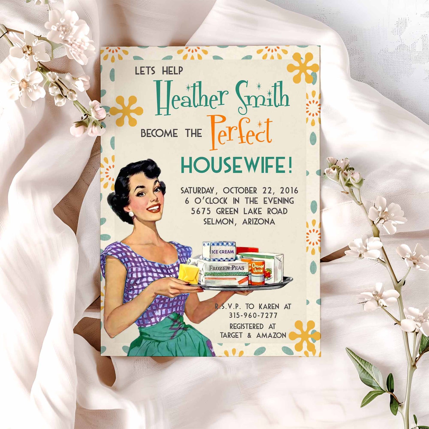 Retro Housewife Bridal Shower Invitation Template Editable Invitation Corjl Digital Download