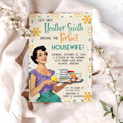 Retro Housewife Bridal Shower Invitation Template Editable Invitation Corjl Digital Download
