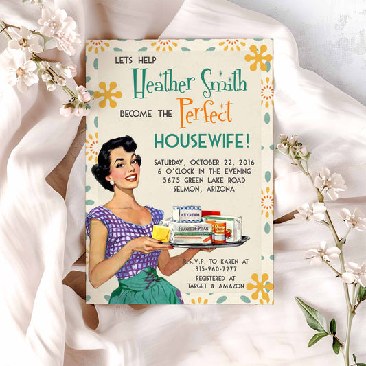 Retro Housewife Bridal Shower Invitation Template Editable Invitation Corjl Digital Download