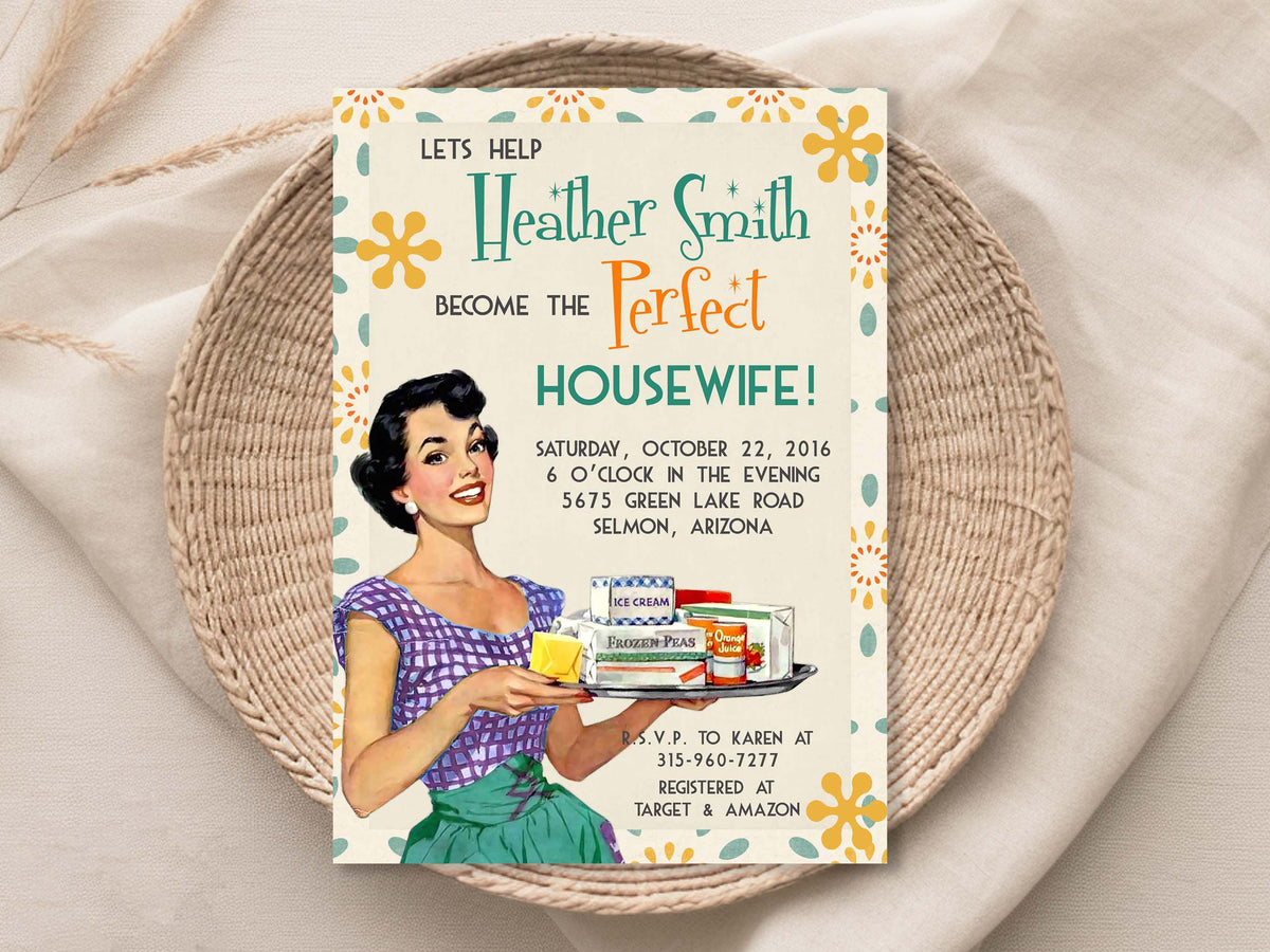 Retro Housewife Bridal Shower Invitation Template Editable Invitation Corjl Digital Download