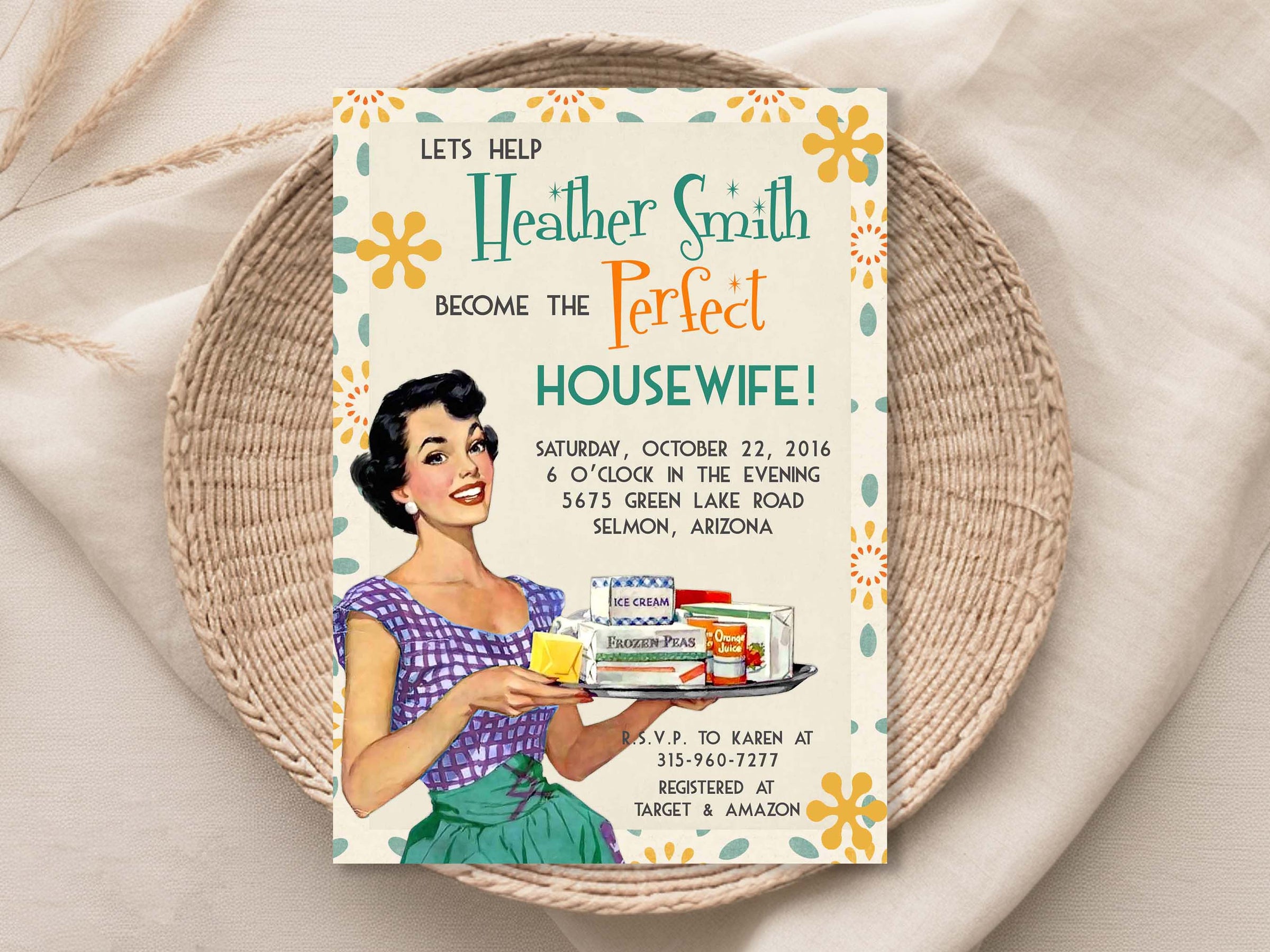 Retro Housewife Bridal Shower Invitation Template Editable Invitation Corjl Digital Download