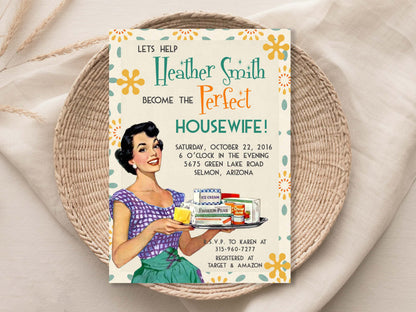 Retro Housewife Bridal Shower Invitation Template Editable Invitation Corjl Digital Download