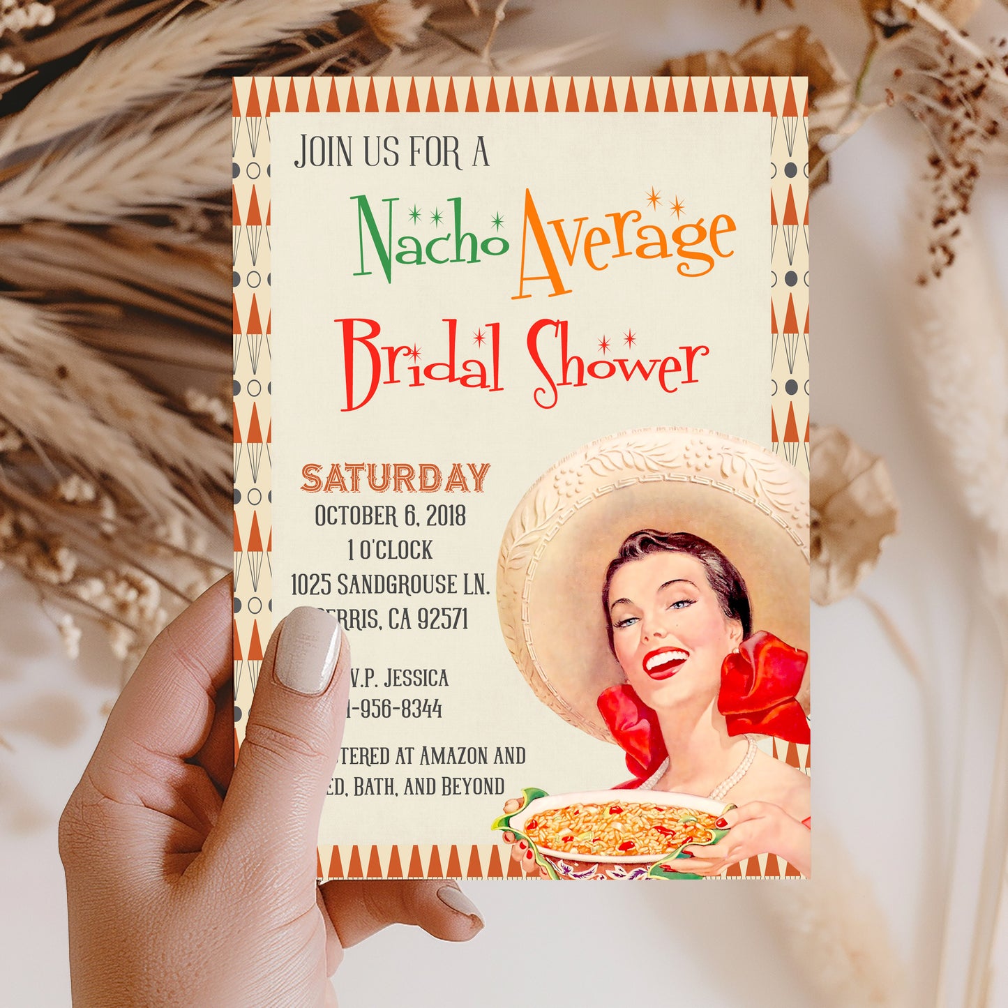 Nacho Average Retro Style Bridal Shower Invitation