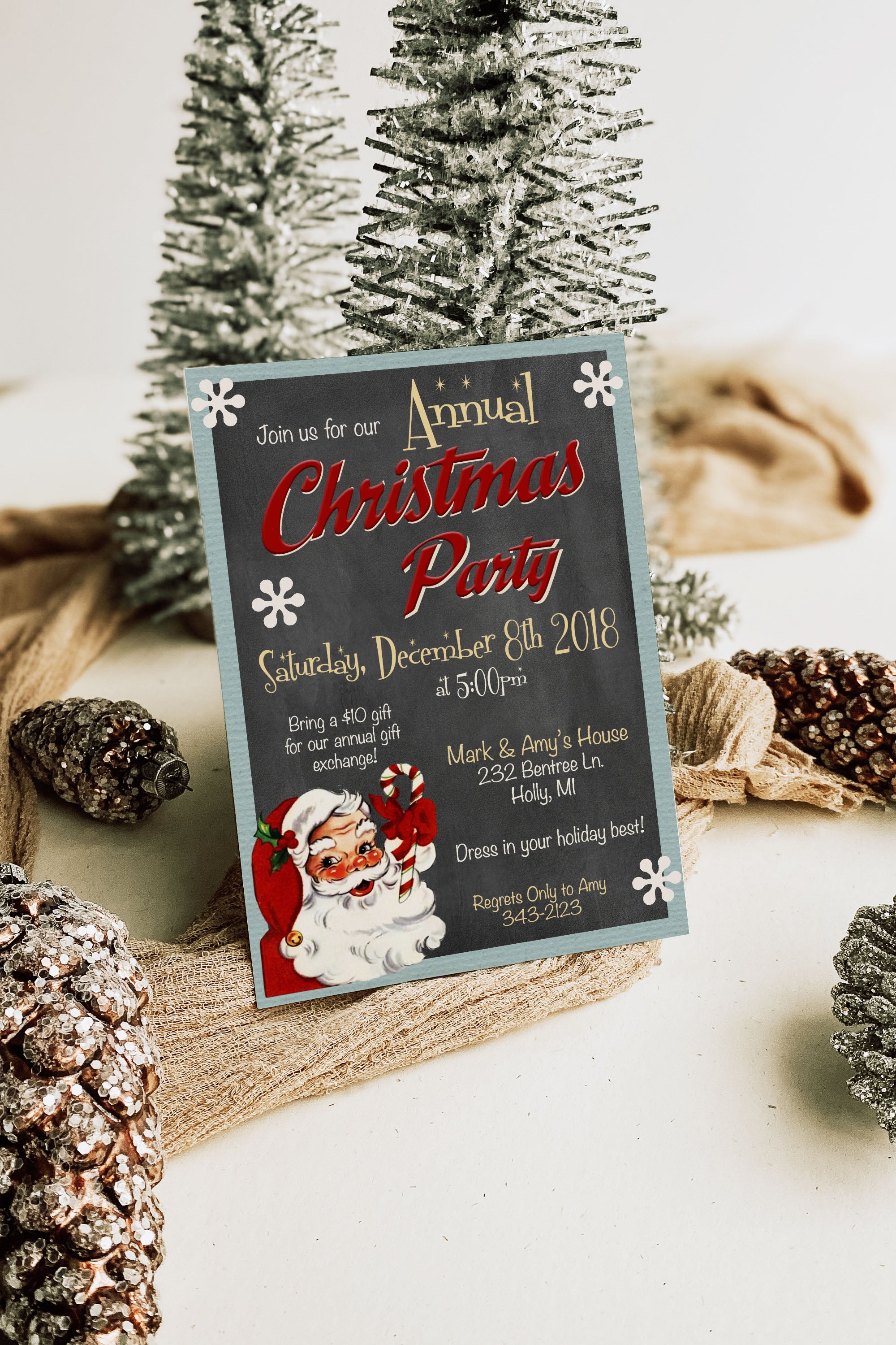 Retro Santa Annual Christmas Party Invitation