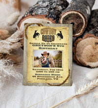 Rodeo Cowboy Rustic Wood Photo Birthday Invitation Printed