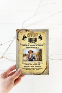 Rodeo Cowboy Rustic Wood Photo Birthday Invitation Printed