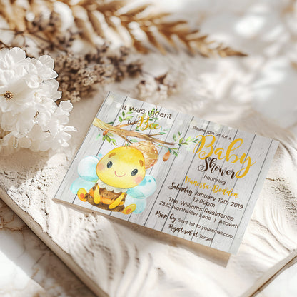 It was Meant to Bee Rustic Baby Shower Invitation