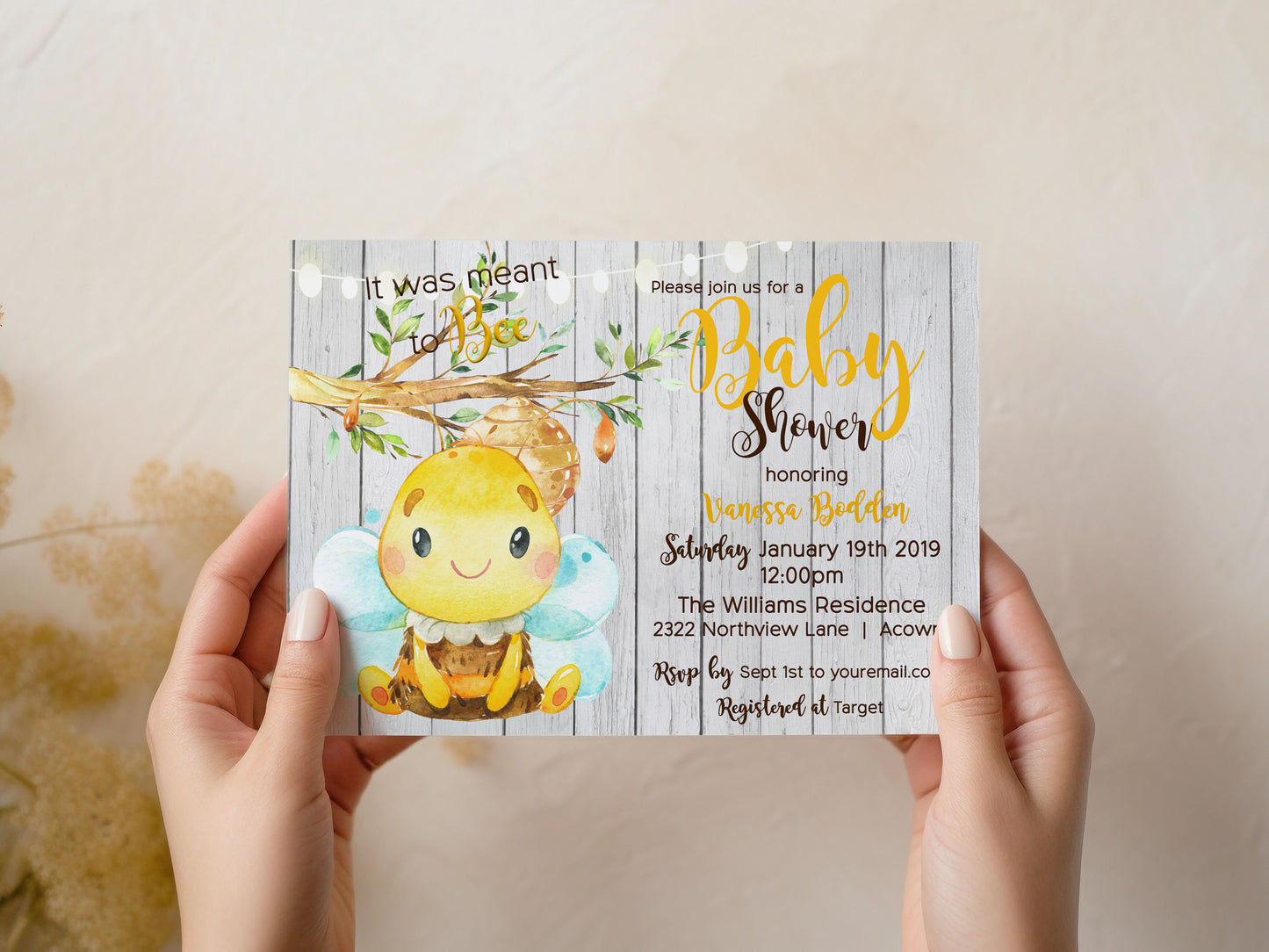 It was Meant to Bee Rustic Baby Shower Invitation