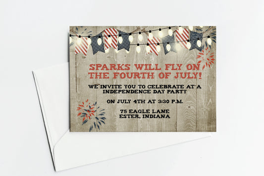Rustic Sparks will Fly on Fourth of July Invitation