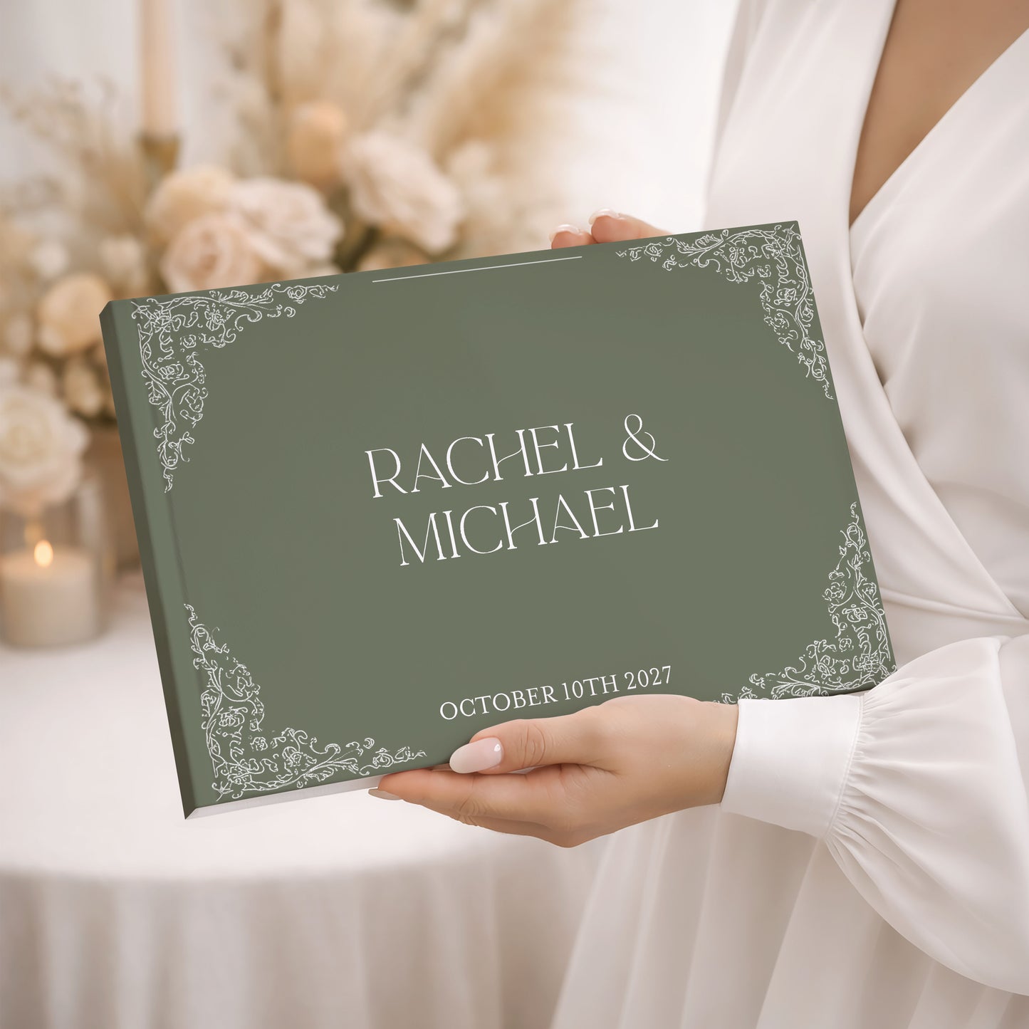 Sage Green Elegant Script Wedding Guest Book