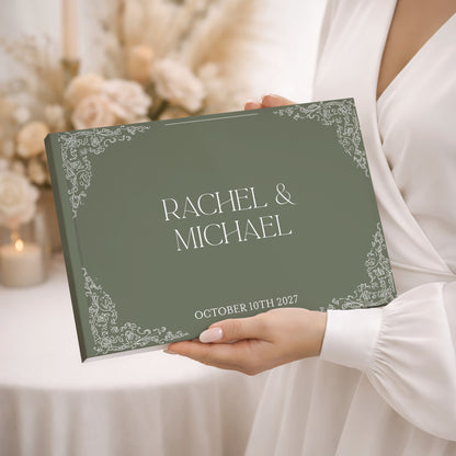Sage Green Elegant Script Wedding Guest Book