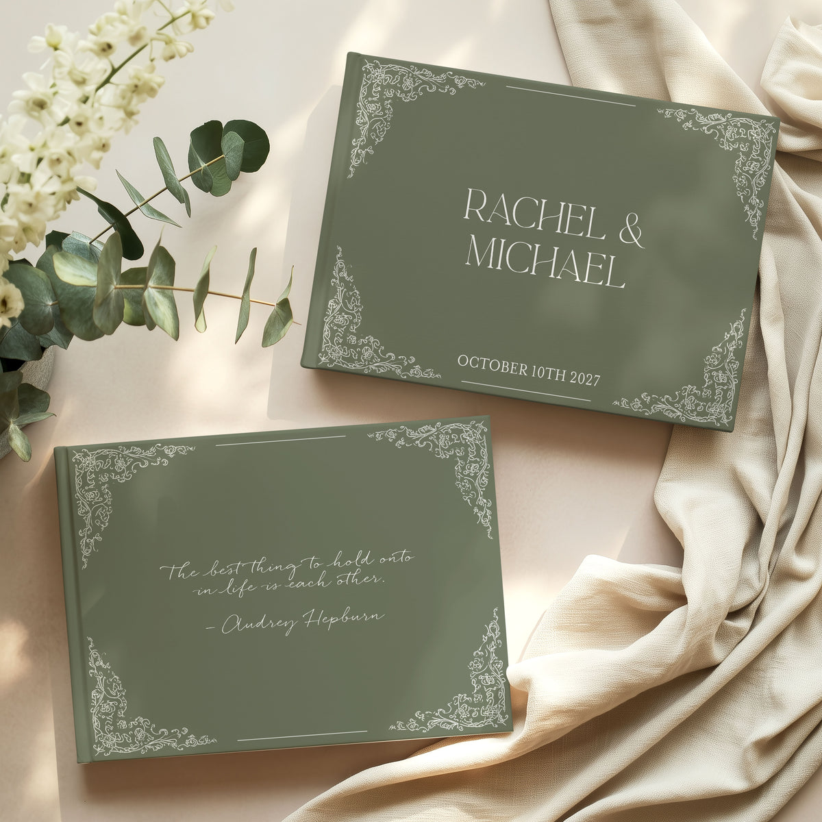 Sage Green Elegant Script Wedding Guest Book