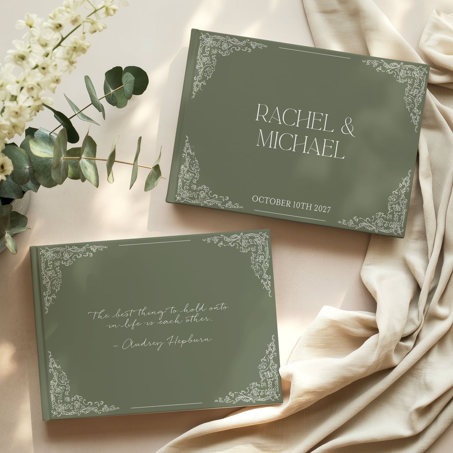 Sage Green Elegant Script Wedding Guest Book